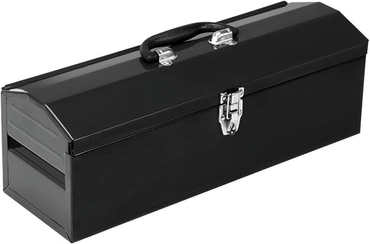Portable Metal Tool Box, Steel Tool Storage Box with Handle, Hip Roof Style Tool Chest with Metal Latch Closure for Workshop, Garage, Home, 19"L x 6"W x 6.5"H, Black, 1-Pack - color: Black, size: 19"x1