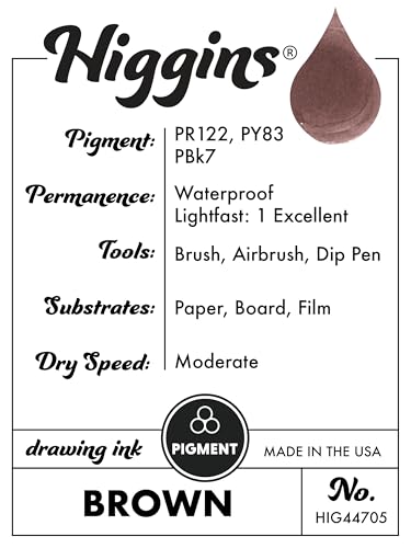Higgins Brown Pigmented Drawing Ink - for Artists and Students - 1 oz. Glass Bottle (HIG44705) - color: Brown
