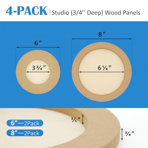 Falling in Art Unfinished Round Birch Wood Panels Kit for Painting, Wooden Canvas 4 Pack of 6 and 8" Studio 3/4" Deep, Cradle Boards for Pouring, Art, Crafts, Burning and More - size: 6'+8' round 2 PACK