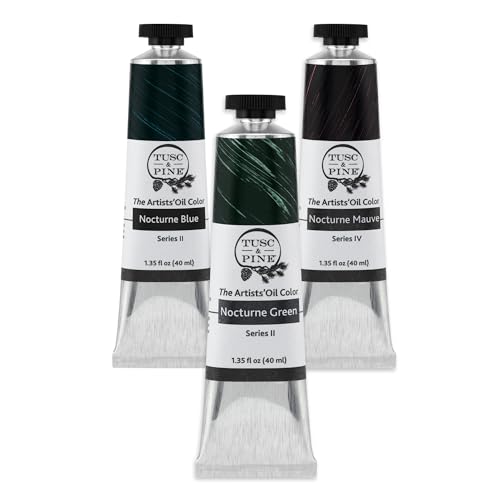 Tusc & Pine Artist Oil Paint - 40 ml Set of 3 - Assorted Nocturne Colors - Non-Yellowing, Creamy Consistency, Max Pigment Load, Small Batch Milled Oil Paints Developed for Professional Artists - color: Nocturne, size: 1 Count (Pack of 3)