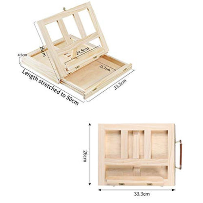 Wooden Easel Portable Tabletop Artist Easel with Storage Box Adjustable Angle Easel for Painting Drawing and Displaying Artwork