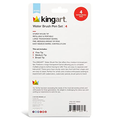 KINGART Studio Water Brush Pens, Assorted Tips, Set of 4