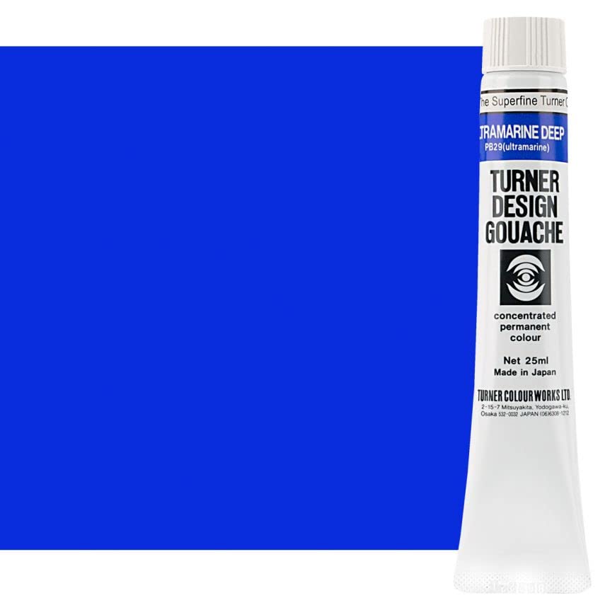 Turner Colour Works Design Gouache Concentrated Permanent Color - 25ml Tube, Ultramarine Deep - Watercolor Paint, Made in Japan, Opaque Layering Abilities