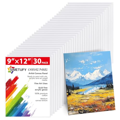 Simetufy 30 Pack 9x12 Inch Canvas Boards for Painting Bulk, Kids Art Novices Blank Canvas Panels, Gesso Primed 100% Cotton for Acrylic Oil Watercolor Tempera Paint - size: 9"x12"