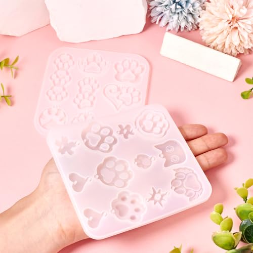 Elecrelive 2Pcs Cat Dog Paw Print Resin Jewelry Molds Earring Pendants Epoxy Mold Animal Footprints Jewelry Kit for DIY Craft Necklace Keychains Decoration