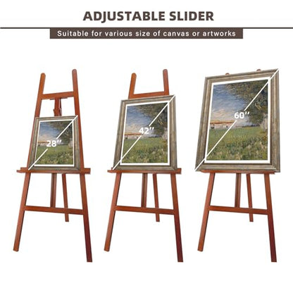 Large A-Frame Wooden Painting Display Walnut Easel, Large Adjustable Pine Wood Standing Easel Holding Canvas Up to 60'', Solid Wood for Display, Wedding Sign or Painting-Walnut - style: Walnut