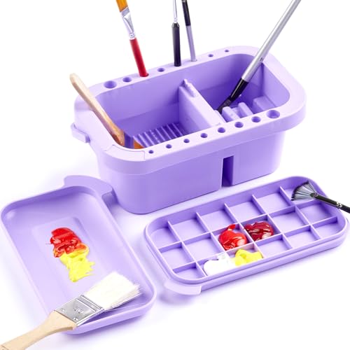 SEVENY Paint Brush Cleaner, Holder & Organizer with Palette, Purple | For Acrylic, For Watercolor, For Water-Based Paints - color: Purple