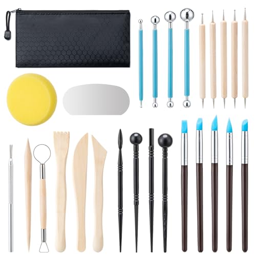 Amrules Clay Tools Kit, 27 PCS Pottery Tools, Practical Polymer Clay Sculpting Tools Kit, Air Dry Clay Tools Set for Adults, Pottery Craft, Dotting, Carving, Drawing, Molding, Modeling, Shaping - color: Lightyellow-27Pcs