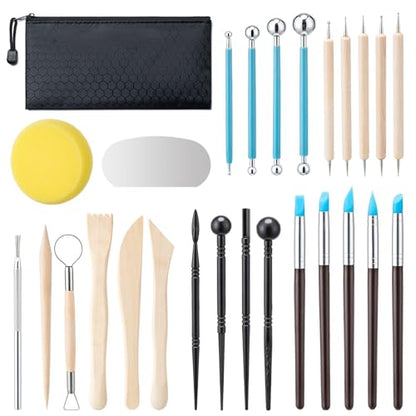Amrules Clay Tools Kit, 27 PCS Pottery Tools, Practical Polymer Clay Sculpting Tools Kit, Air Dry Clay Tools Set for Adults, Pottery Craft, Dotting, Carving, Drawing, Molding, Modeling, Shaping - color: Lightyellow-27Pcs