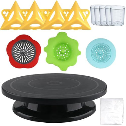 11”Rotate Turntable Sculpting Wheel with Pour Painting Supplies Acrylic Pouring Strainers for DIY Art Pouring Acrylic Paint Kit