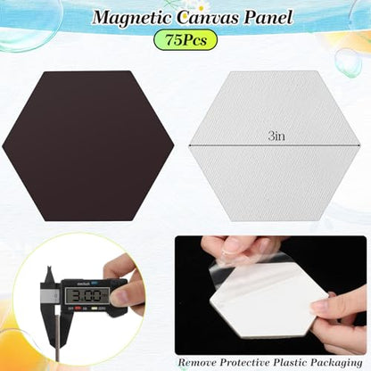 Nezyo 75 Pieces Magnetic Painting Canvas Panel Mini Canvas Boards Mini Canvases Tile Art for Painting Magnetic Fridge Locker Art Paints Crafts DIY Kit (Hexagon,3 Inch) - size: 3 in, style: Hexagon