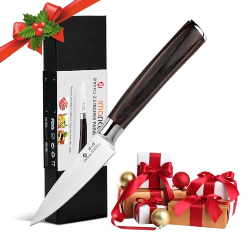 imarku Paring Knife - Paring Knives, 3.5 Inch Small Kitchen Knifes - Japanese High Carbon Stainless Steel Fruit Knife, Ergonomic Pakkawood Handle, Ultra Sharp Blade, Unique Gifts for Men and Women - color: Brown Handle