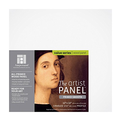 Ampersand Art Supply Primed Smooth Artist Panel | 10" x 10" | 1-1/2" Cradled Profile | Gessoed Wood Painting Panel for Oil, Acrylic & Mixed Media | Canvas Board & Wood Panel Alternative - color: 1-1/2" Cradled Profile, size: 10" x 10"