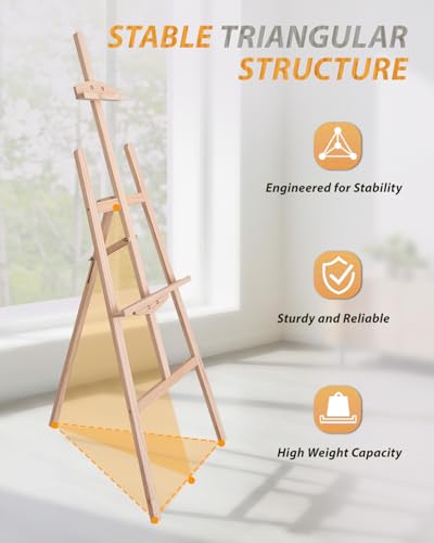 Foldable & Adjustable Art Easel Stand, Wooden Easel Art Easel for Painting Adult Artist Easel Stand for Painting Easle Floor Standing,Wood Easel Stand for Display Canvas Home Studio Classroom,Natural - style: Natural