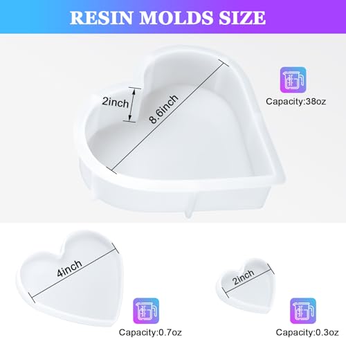 KISREL Large Heart Resin Mold, Heart Shaped Silicone Molds for Epoxy Resin, Large Molds for Flower Preservation, Deep Pour Mold for Furniture Decoration, DIY Wedding Bouquets, Valentine's Day Gifts - size: Heart Resin Molds