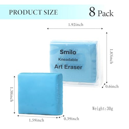 Smilo 8-Pack Blue Kneaded Erasers for Artists & Art Students, Soft Moldable Dust-Free Putty Eraser for Drawing Sketching, No Smudge Reusable Art Eraser with Storage Case - color: Blue