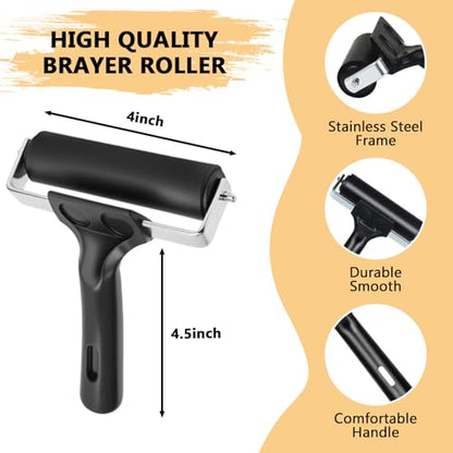 Printmaking Roller Professional Hard Black Rubber Brayer Tool Artists Print Press Block Printing Inking Craft Painting, Large - color: Large Black