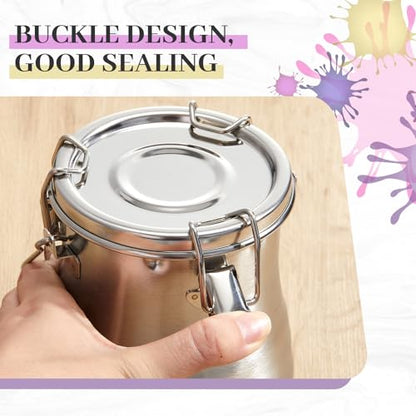 2 Pcs Paint Brush Cleaner Set Stainless Steel Double Dipper Palette Cup Paint Brush Portable Washer Holder for Oil Cleaner Kits(Drum Shape,Large) - size: Large