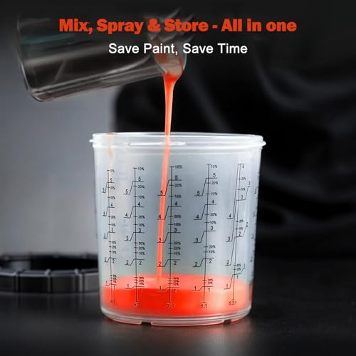 Disposable Paint Spray Gun Sprayer Cup Liners & Lid System, 50 Standard 20 Ounce (600ml) Kit - 190 Mic- 50 Cup Liners, 50 Lids with Strainer, 1Hard Cup with Retainer Ring 20 Plugs,2 Cup Adapter - size: 20 Ounce (190Mic) Kit-50PCS+2 Adapters