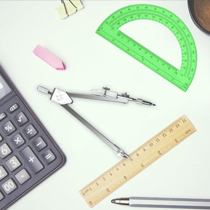 Students Geometry Math Set, Drawing Compass and 6 Inch Transparent Swing arm Protractor 180 Degree Math Protractor (Green) - color: Green