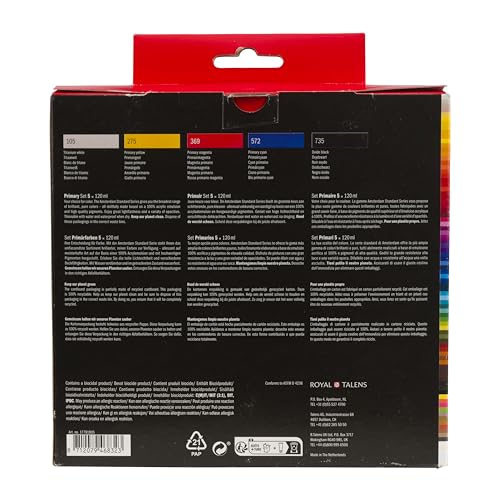 Amsterdam Standard Series acrylic paint primary set | 5 x 120 ml (17791905) | Acrylic Paint with Non-Fading Pigment, Quick Drying Time, Uniform Finish, Water-Based Formula