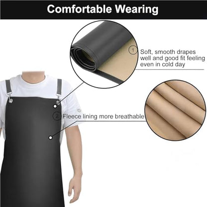 SHEOMERN Waterproof Rubber Apron, 43" Anti-Tear Heavy Duty Vinyl Adjustable Thicker Cross Back Dishwasher Apron for Restaurant Dishwashing, Butcher, Lab Work, Dog Grooming Black - color: Black