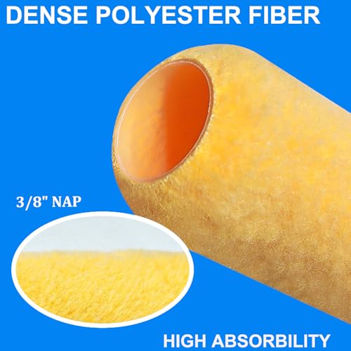 Great Andrew 18 PCS Paint Roller Covers 9 Inch, 3/8-Inch Nap Paint Roller Kit Dense Fibers for Painting Semi-Smooth Textured Surfaces Fit 9" Paint Roller Frame - size: 18pcs, 9", Yellow