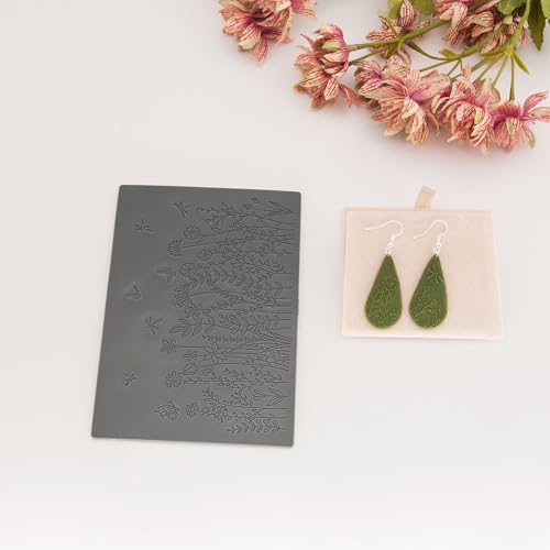 Flowers Leaves Pattern Polymer Clay Texture Sheets for Earring Jewerly Making,Boho Style Wildflowers Texture Mat for Polymer Clay Projects Polymer Clay Earrings Tools，4pcs/Pack
