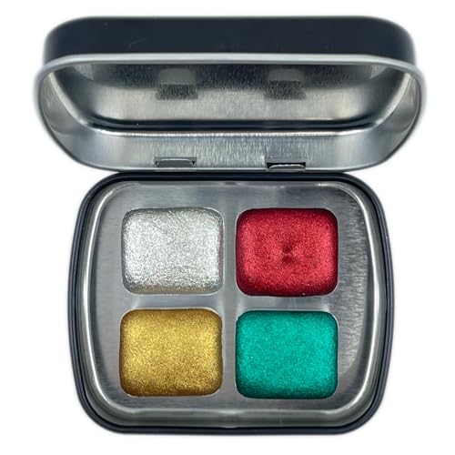 IUILE Handmade Watercolor Paints - Merry Christmas Metallic Chrome Half Pan Set (4 colors) - color: Merry Christmas Chrome