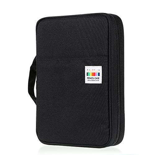 BTSKY Portable Colored Pencil Case - Colored Pencil Organizer Holds 166 Pencils or 112 Gel Pens Large Capacity Zippered Pencil Holder Gel pens - color: Black