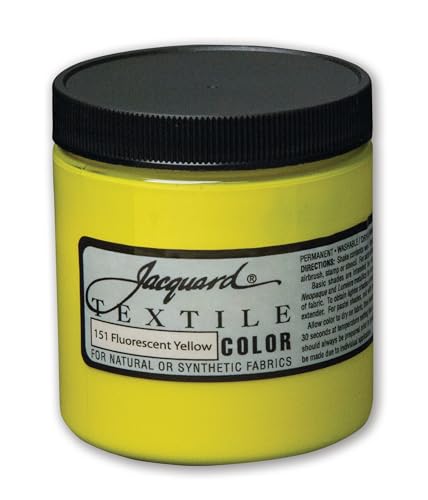 Jacquard Textile Color Fluorescent Yellow - Permanent Fabric Paint for Clothes, Furniture Upholstery, Shoes or Tote Bags – Indoor & Outdoor Fabric Paint – 8 Oz Jar, Upholstery Fabric Paint - color: Fluorescent Yellow, size: 8 Fl Oz (Pack of 1)