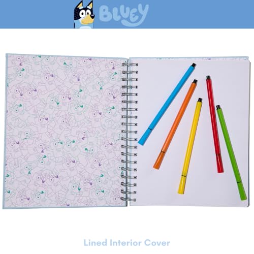 Bluey Sketchbook for Kids with Washable Markers, 86 Blank Pages Spiral Bound, Light Blue - color: Bluey- Light Blue