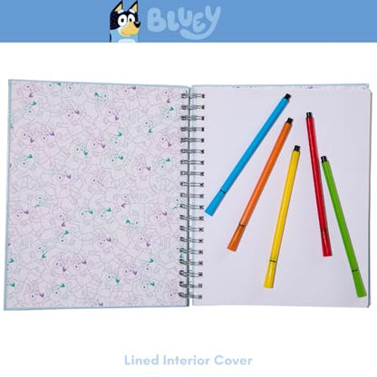 Bluey Sketchbook for Kids with Washable Markers, 86 Blank Pages Spiral Bound, Light Blue - color: Bluey- Light Blue