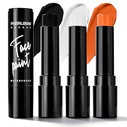 Orange Black White Face Paint Sticks Waterproof Eye Black Smooth Smudge-proof Body Paint High Pigment for Sports Event Halloween SFX Makeup Pumpkin Tiger Monster and Festival Looks - color: Orange Black White