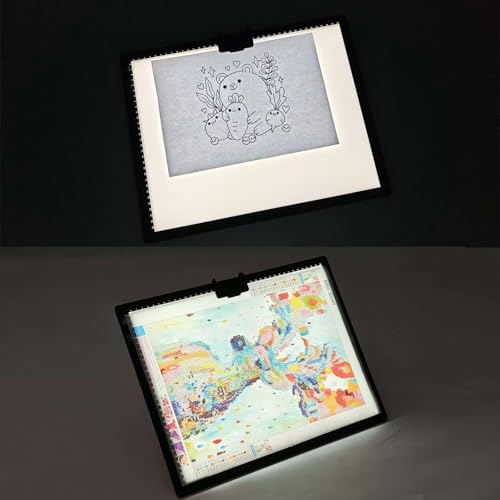 HIUKCOLED Rechargeable A3 Light Pad with Diamond Painting Light Board Carry Bag, Built-in Foldable Stand＆top Clip, 3 Colors/Stepless/6-level Brightness, Battery Powered Wireless LED Tracing Box - style: A3 Stand with Bag