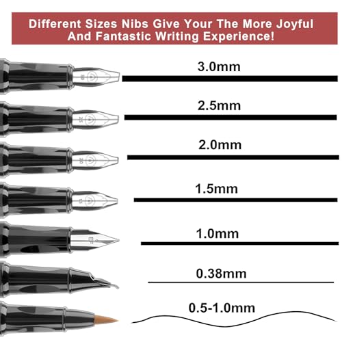Calligraphy Pen Set,Fountain Pens with 7 Different Replaceable Nibs with 60 Ink Cartridges(12 Colors),Calligraphy Set for Beginner Writing Drawing