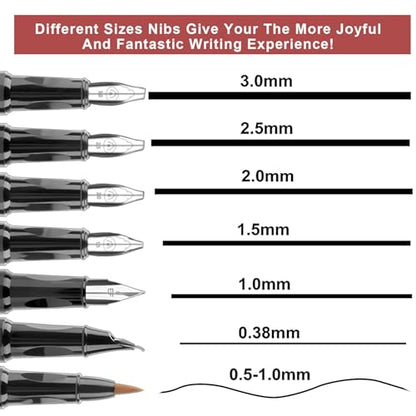 Calligraphy Pen Set,Fountain Pens with 7 Different Replaceable Nibs with 60 Ink Cartridges(12 Colors),Calligraphy Set for Beginner Writing Drawing