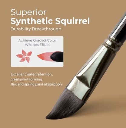 Nicpro Watercolor Brushes Professional, 24pcs Soft Synthetic Squirrel Hair Watercolor Paint Brush Set with Cloth Roll, Round, Flat, Filbert, Dagger, Cat Tongue for Water Color Gouache Inks Painting