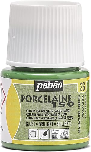 Pebeo Porcelaine 150, Water-Based High-Gloss Porcelain Paint, 45 ml - Malachite Green - color: Malachite Green