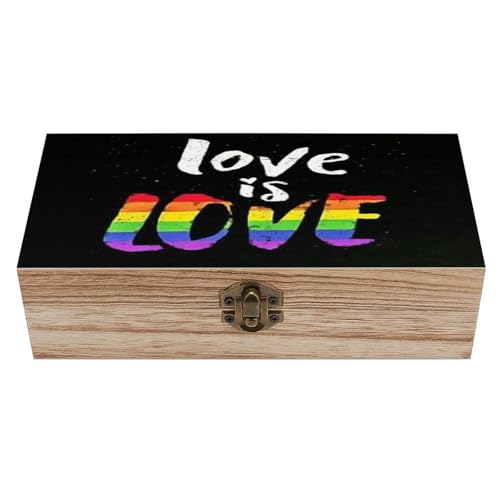 LGBT Rainbow Pride Love Is Love Jewelry Box Wooden Rustic Multi-Purpose Organizer with Front Clasp for Jewelry, Crafts, Accessories & Small Items - color: style-8