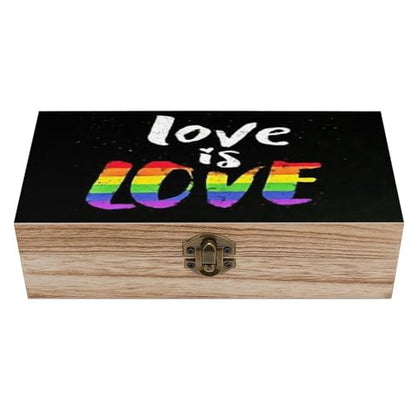 LGBT Rainbow Pride Love Is Love Jewelry Box Wooden Rustic Multi-Purpose Organizer with Front Clasp for Jewelry, Crafts, Accessories & Small Items - color: style-8