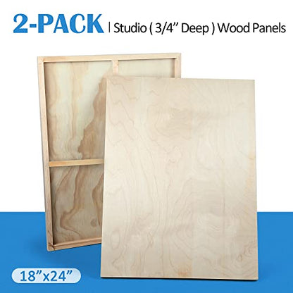 Unfinished Birch Wood Canvas Panels Kit, Falling in Art 2 Pack of 18x24’’ Studio 3/4’’ Deep Cradle Boards for Pouring Art, Crafts, Painting, and More - size: 18*24 2-pack