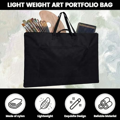 Shinylin 48x36 Inch Large Art Portfolio Bag with Nylon Shoulder Strap, Lightweight Waterproof Art Portfolio Case, Black Carrying Storage Case for Artwork, Poster, Sketching and Drawing