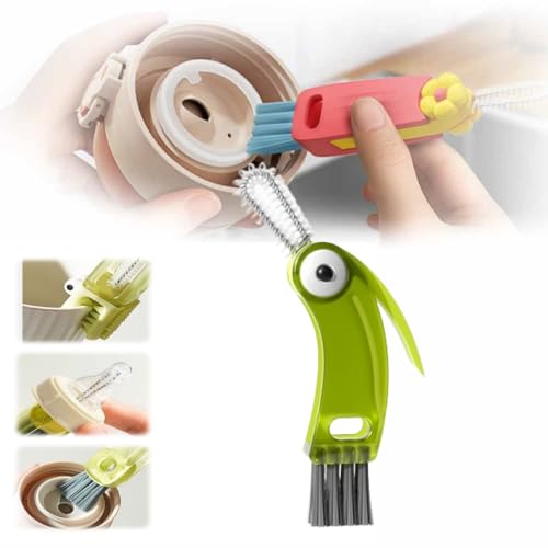4 in 1 Cup Lid Cleaning Brush,Crevice Cleaning Brush Set for Baby Bottle Gap Tight Spaces Cup,4 in 1 Bottle Cleaning Brush Set Multifunctional Cleaning Brush Portable Cup Lid Cleaner(Green) - color: Green