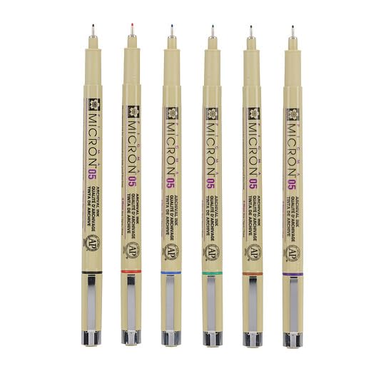 SAKURA Fineliner Pen Set of 6 Assorted Colours Waterproof Size 0.45mm