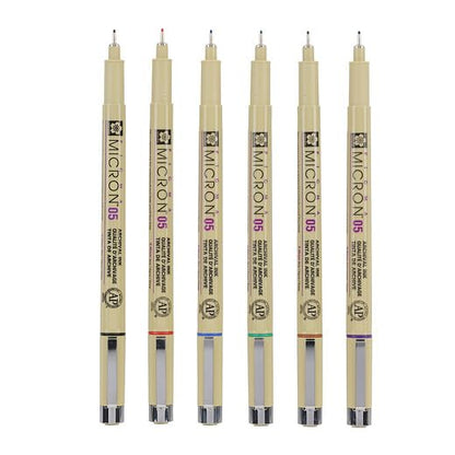SAKURA Fineliner Pen Set of 6 Assorted Colours Waterproof Size 0.45mm