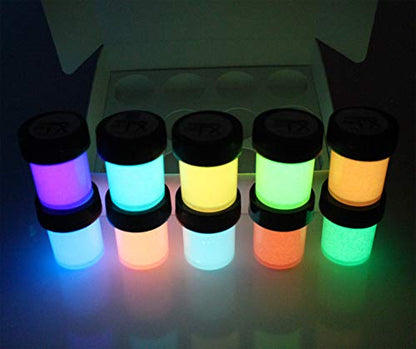 Glow in The Dark Invisible Neutral Visible GID GDV Cosmic Star Paint UV Black Light Reactive Luminous (2oz 10 Color Set)
