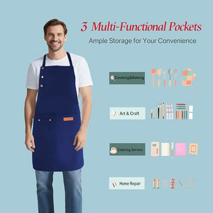 Kitchen Cooking Apron for Women Men Water-Resistant Artist Barista Baking Craft Catering Work Bib with Large Pockets - color: Blue
