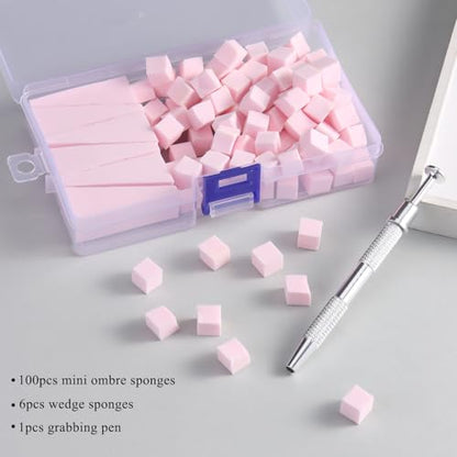 Fcozpjk 100Pcs Soft Nail Sponges for Ombre, Gradient Effect Pink Nail Art Sponges With Grabbing Pen 6Pcs Wedge Sponges Aura Nails Ombre Nail Brush Professional Accessories Manicure Salon Supplies - color: Pink
