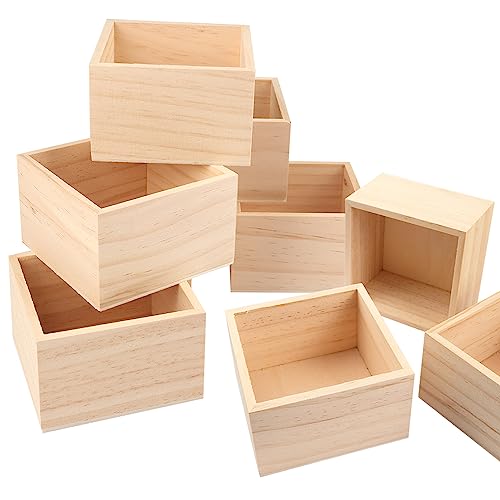 GNIEMCKIN 24 Pack 4 x 4 Inch Wooden Box, Unfinished Small Square Wooden Box, Rustic Wood Boxes, Organizer Storage Wood Boxes for DIY Crafts, Collectibles, Succulents, Desktop Drawer Decor - size: 24 Pack